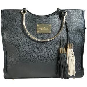 BB Los Angeles Black Tote Bag Gold Ring Handles Tassel Detail Vintage Chic Purse